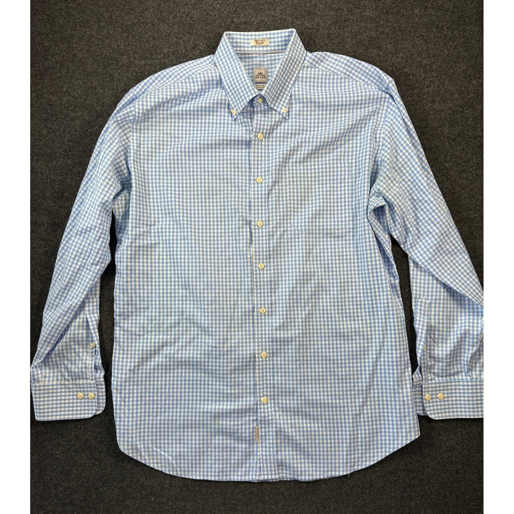 Peter Millar Nanoluxe Gingham Button Down Shirt XL Blue White Cotton Mens